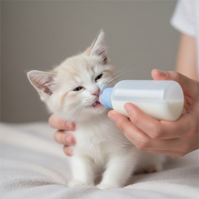 biberon chaton​ bleu tetine physiologique chaton buvant allonge maitresse