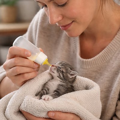 biberon chaton kit complet maitresse souriante chaton buvant