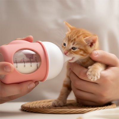 biberon chaton​ rose chat buvant