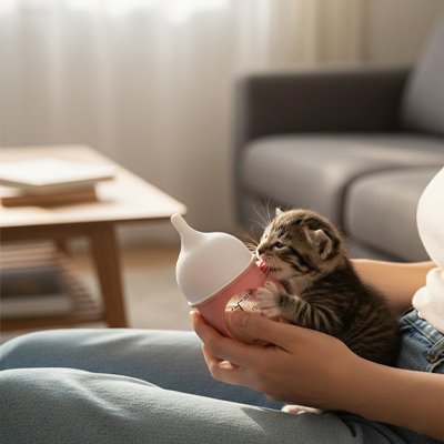 biberon chaton​ rose chat maitresse canape