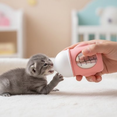 biberon chaton​ rose chaton allonge