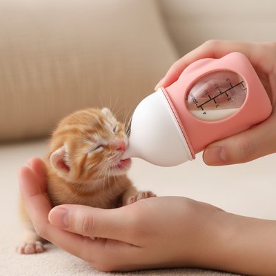 biberon chaton​ rose chaton buvant canape