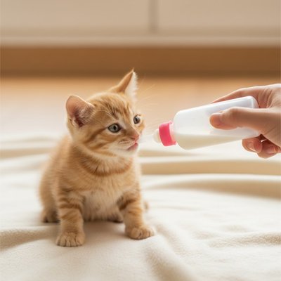 biberon chaton​ rose tetine physiologique chat buvant debout