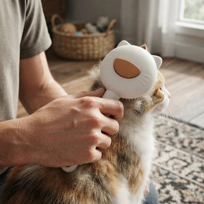 brosse à chat blanche avec chat