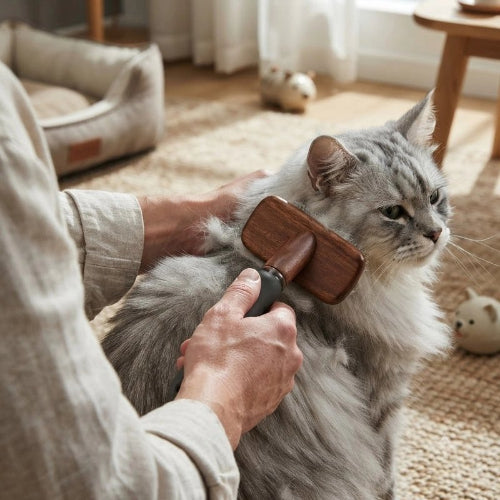 brosse à chat bois naturel avec chat