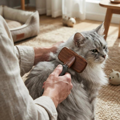 brosse à chat bois naturel avec chat