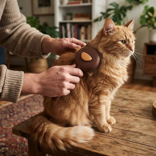 brosse à chat marron chat assis