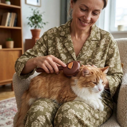 brosse à chat marron maitresse chat allonge