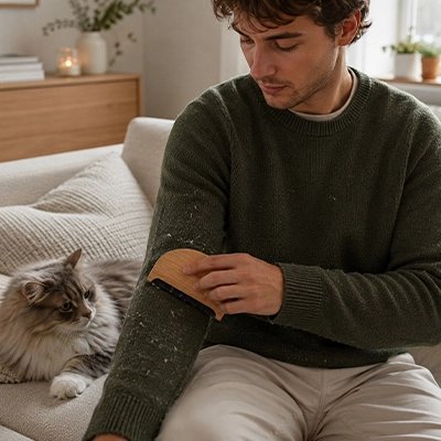 brosse anti poil bois naturel maitre chat canape