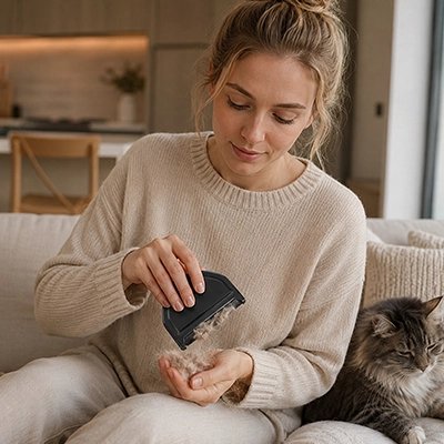brosse anti poil bois noir mat maitresse chat canape