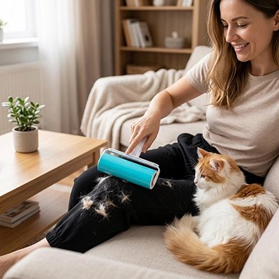 brosse anti poil coloree bleu maitresse chat canape salon