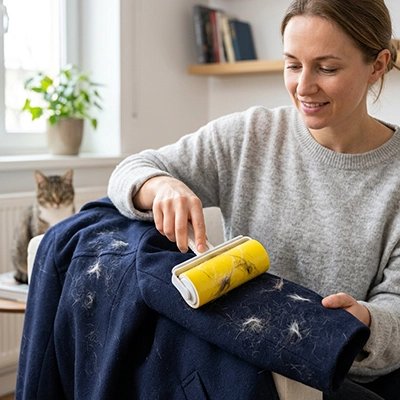 brosse anti poil coloree jaune maitresse vetement chat