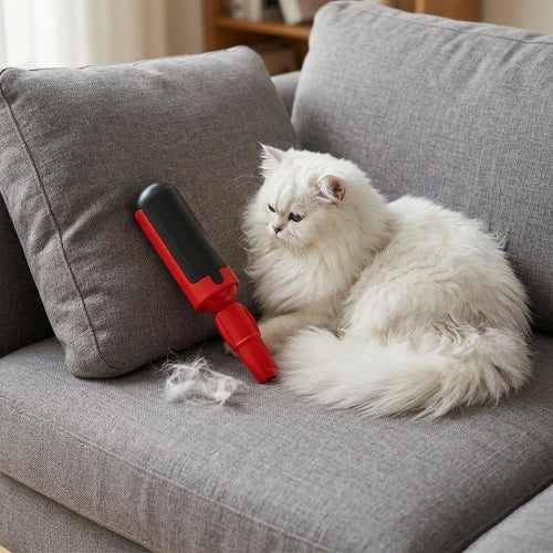 brosse anti poil compact rouge noir chat allonge canape