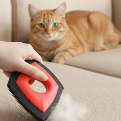 brosse anti poil design losange rouge chat allonge canape