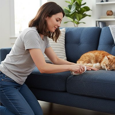brosse anti poil design œuf blanche canape chat maitresse
