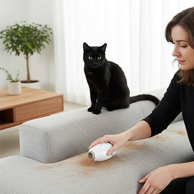 brosse anti poil design œuf blanche maitresse canape chat