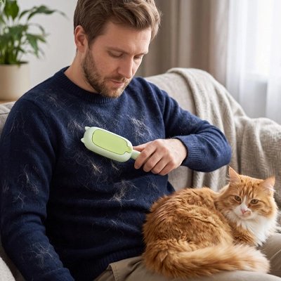 brosse anti poil electrostatique vert maitre chat allonge canape