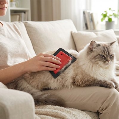 brosse anti poil polyvalente rouge noir maitresse chat canape