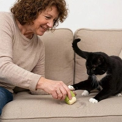 brosse anti poil portable vert anis maitresse canape chat