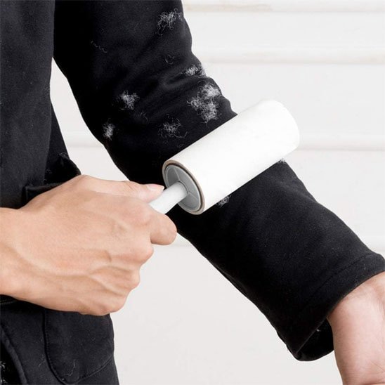brosse anti poil rouleau a peluches blanc vetement noir