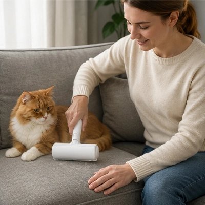 brosse anti poil rouleau bidirectionnel maitresse canape chat