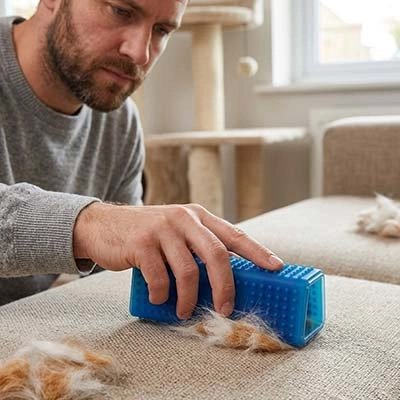 brosse anti poil silicone bleu maitre canape