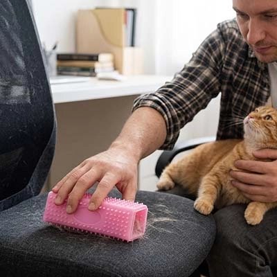 brosse anti poil silicone rose maitre chat chaise