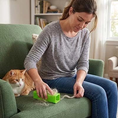 brosse anti poil silicone vert maitresse chat canape