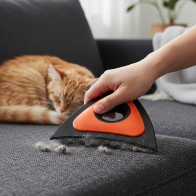 brosse anti poil triangulaire orange canape chat