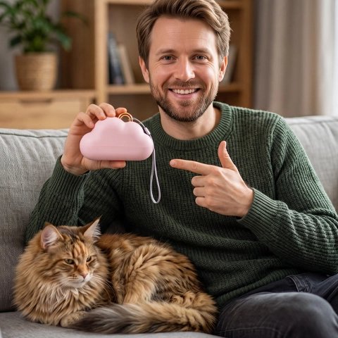 brosse anti poil voyage rose maitre souriant chat allonge canape