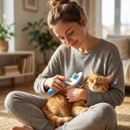 brosse chat ergonomique bleu maitresse chat apaise