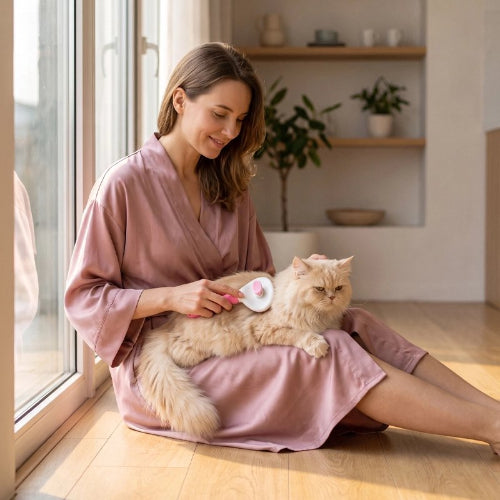 brosse chat ergonomique rose maitresse chat allonge