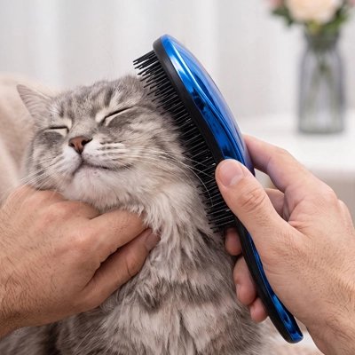 brosse chat finition brillante bleu chat apaise