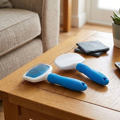brosse chat poil long​ bleue massage salon