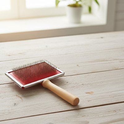 brosse chat poil long​ bois clair base rouge