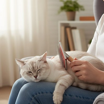 brosse chat poil long​ bois clair chat allonge maitresse