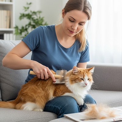 brosse chat poil long​ bois clair maitresse chat canape