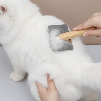 brosse chat poil long​ bois massif chat blanc