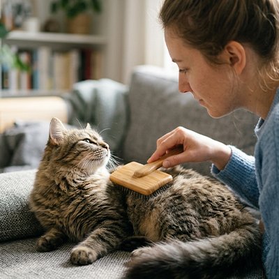 brosse chat poil long​ bois naturel maitresse canape salon