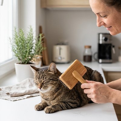 brosse chat poil long​ bois naturel maitresse cuisine