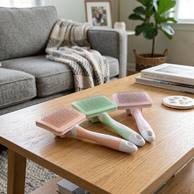 brosse chat poil long​ coloree orange vert rose