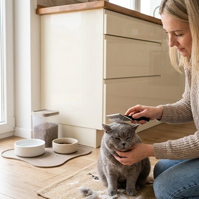 brosse chat poil long​ design rectangulaire maitresse chat cuisine