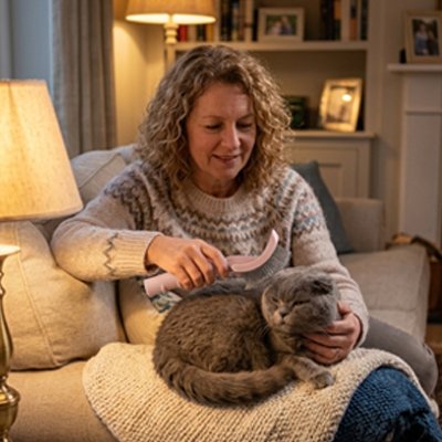 brosse chat poil long​ ergonomique rose maitresse chat canape