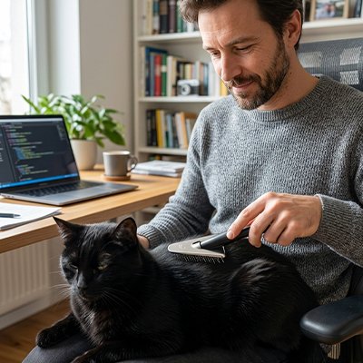 brosse chat poil long​ noir triangulaire maitre chat bureau