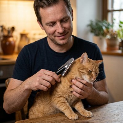 brosse chat poil long​ noir triangulaire maitre chat