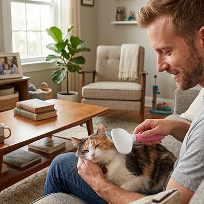 brosse chat poil long​ rose pratique maitre chat detendu