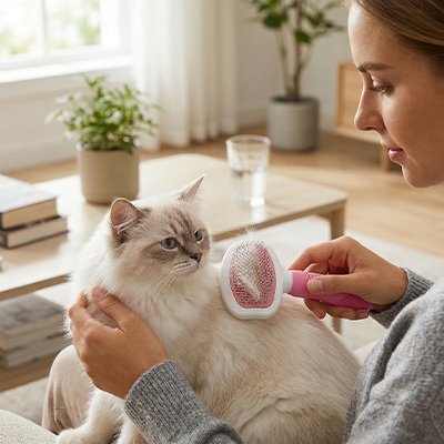 brosse chat poil long​ rose pratique maitresse chat canape