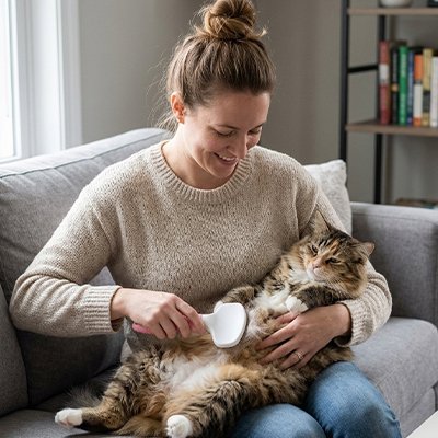 brosse chat poil long​ rose pratique maitresse chat detendu
