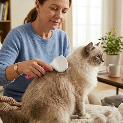 brosse chat poil long​ rose pratique maitresse chat salon