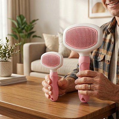 brosse chat poil long​ rose pratique tailles maitre